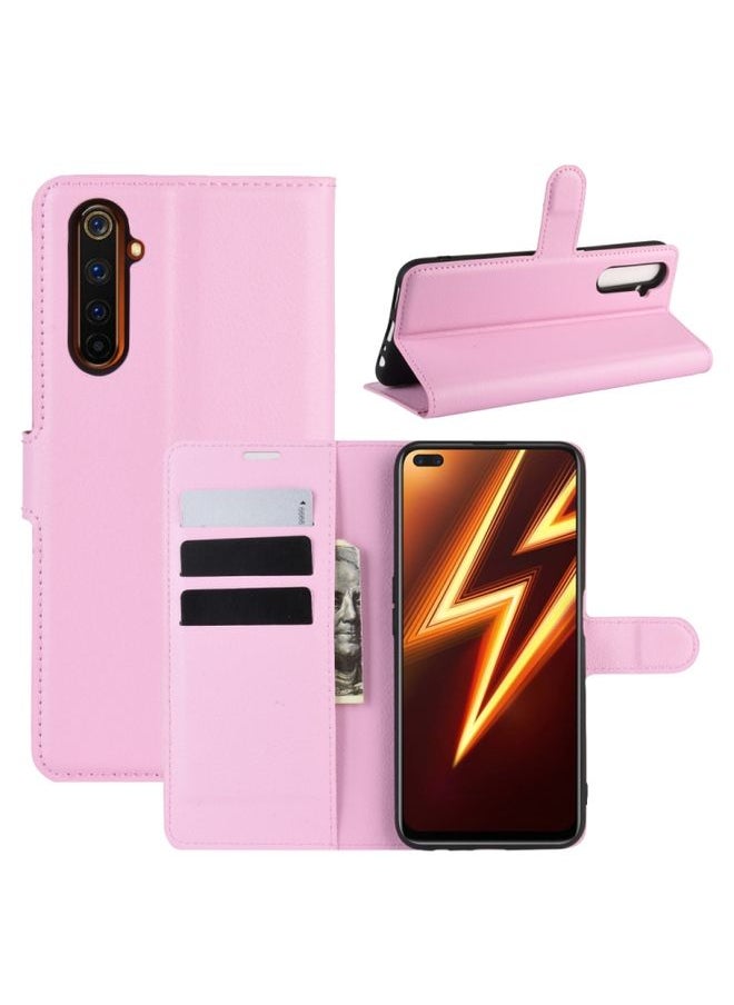 HuHa Case Cover For Realme 6 Pro Litchi Texture Horizontal Flip Protective Case with Holder & Card Slots & Wallet Pink 