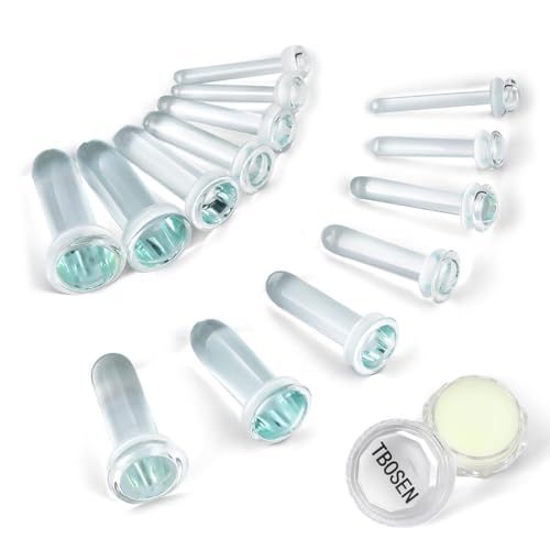 TBOSEN 14 PCS/8 PCS Precise Dimensions Glass Set O-Ring Ear Plugs Aftercare Balm Wax Tunnels Gauges Stretcher Piercings Kit - Image 1