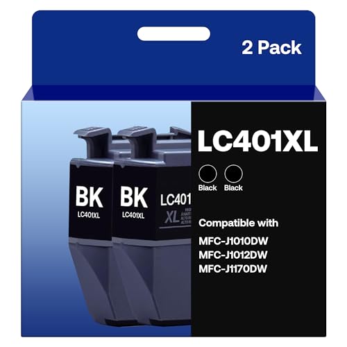 osir LC401XL Black Ink Cartridges Compatible for Brother LC401 LC401XL High Yield Work with Brother MFCJ1012DW MFCJ1170DW MFCJ1010DW Printer 2 Black - Image 1