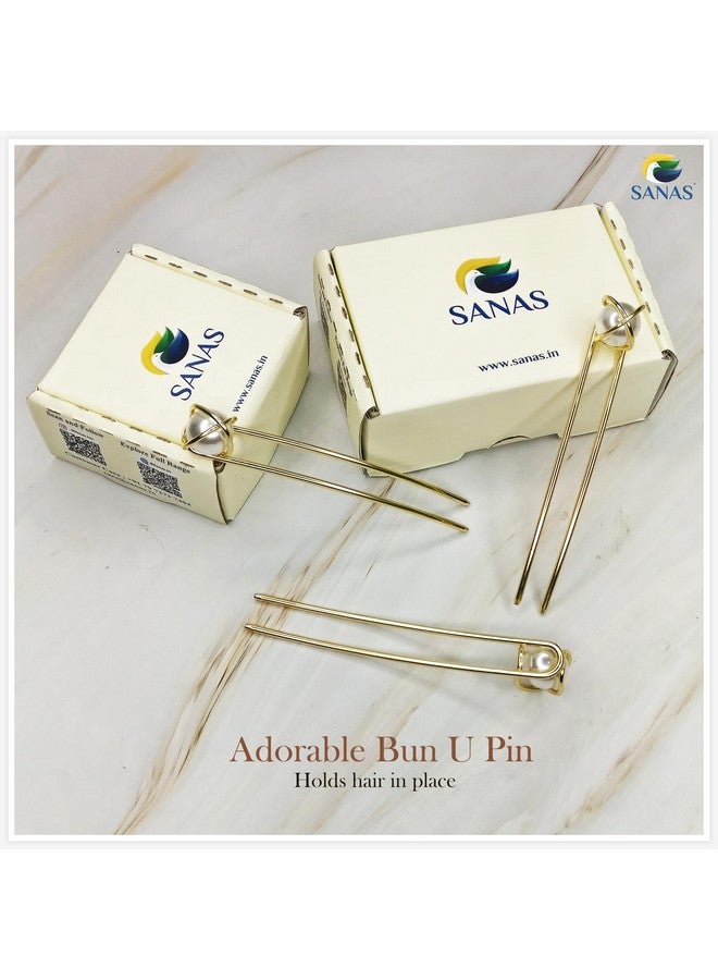 Sanas Pearl Cage Metal Hair Pin 1Pc Holder Clip Hair Barrettes Unique Embellished U Sticks Fork Decoration Chopsticks For Women And Girls 1Pc (Golden)  - Image 3