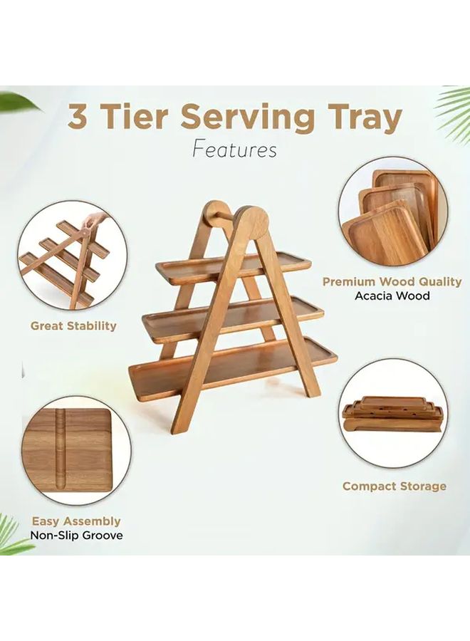BATTOP Acacia Wood 3 Tier Collapsible Serving Tray 18 Inch Display Stand for Desserts Parties Wedding Showers - Image 4