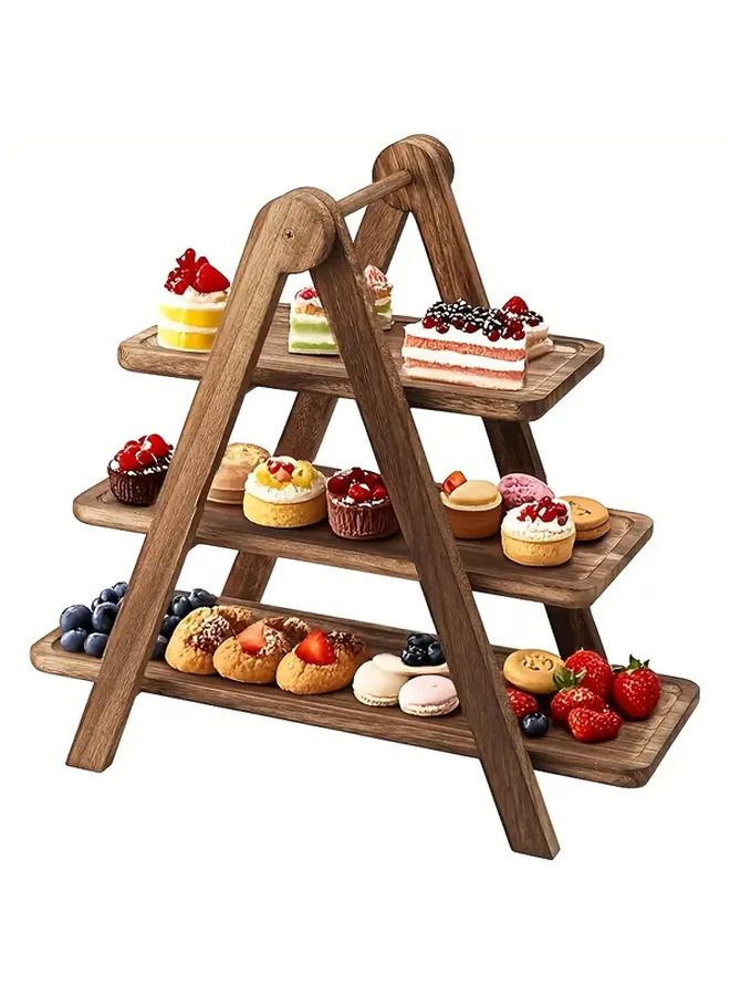 BATTOP Acacia Wood 3 Tier Collapsible Serving Tray 18 Inch Display Stand for Desserts Parties Wedding Showers - Image 2