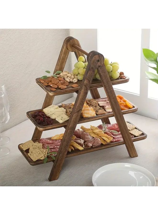 BATTOP Acacia Wood 3 Tier Collapsible Serving Tray 18 Inch Display Stand for Desserts Parties Wedding Showers - Image 1