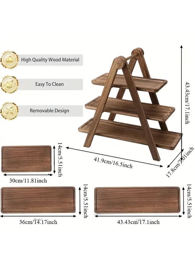 BATTOP Acacia Wood 3 Tier Collapsible Serving Tray 18 Inch Display Stand for Desserts Parties Wedding Showers - Image 3