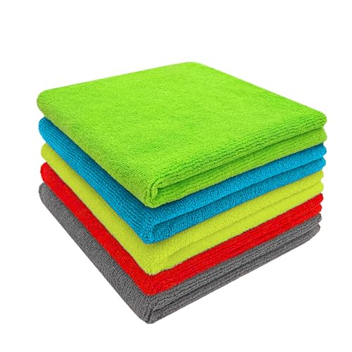 KANGAROO Microfiber Cloth Multicolor Pack of 5-40x40 cm, 350 GSM, Lint-Free, Streak-Free Multipurpose Towel for Automotive Microfibre Towels for Car Bike Cleaning Polishing Washing & Detailing - Image 1