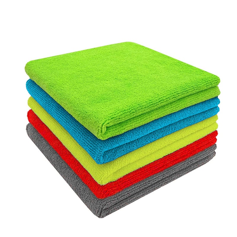 KANGAROO Microfiber Cloth Multicolor Pack of 5-40x40 cm, 350 GSM, Lint-Free, Streak-Free Multipurpose Towel for Automotive Microfibre Towels for Car Bike Cleaning Polishing Washing & Detailing - Image 5