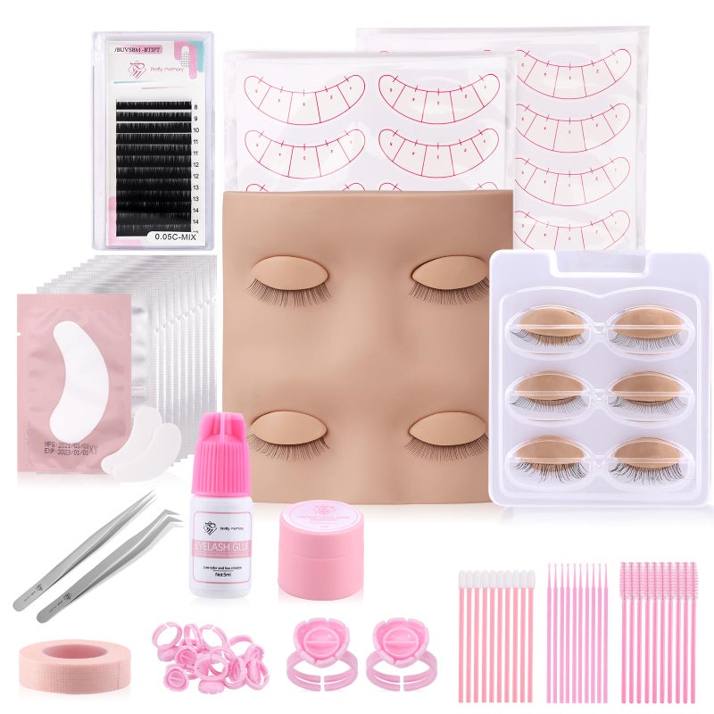 Pretty memory Lash Extension Supplies Eyelash Extension Kit Lash Mannequin Head with Removable Eyelids Silicone Practice Set for Makeup and Eyelash Graft