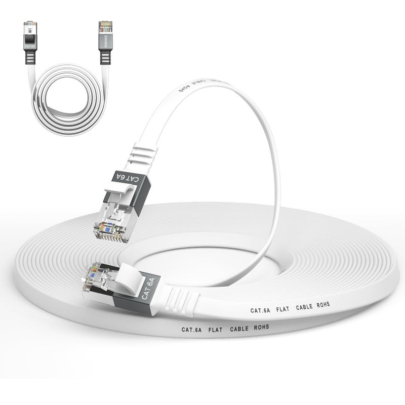 Smolink Ethernet Cable, Cat 6A Ethernet Cable 50 Ft with 1.5Ft Short Patch Cord, Slim High Speed 10 Gigabit Computer Wire with RJ45 Connectors, Faster Than Cat6/Cat5e/Cat5 Cable, White - Image 1