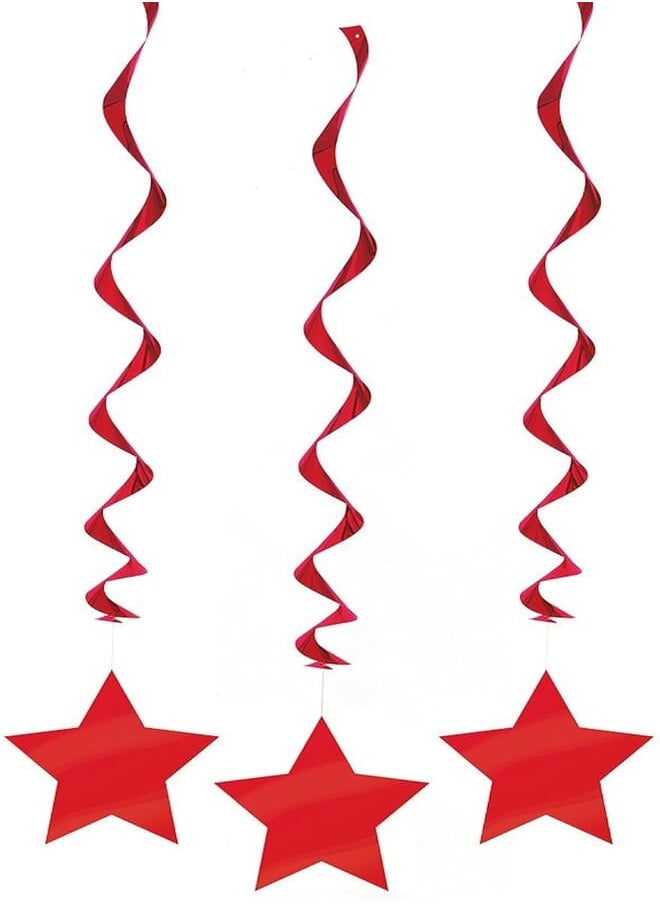 Unique Party Ruby Red Solid Hanging Swirl Decorations (66cm) Pack of 3 - Elegant Hanging Décor for Parties & Events 