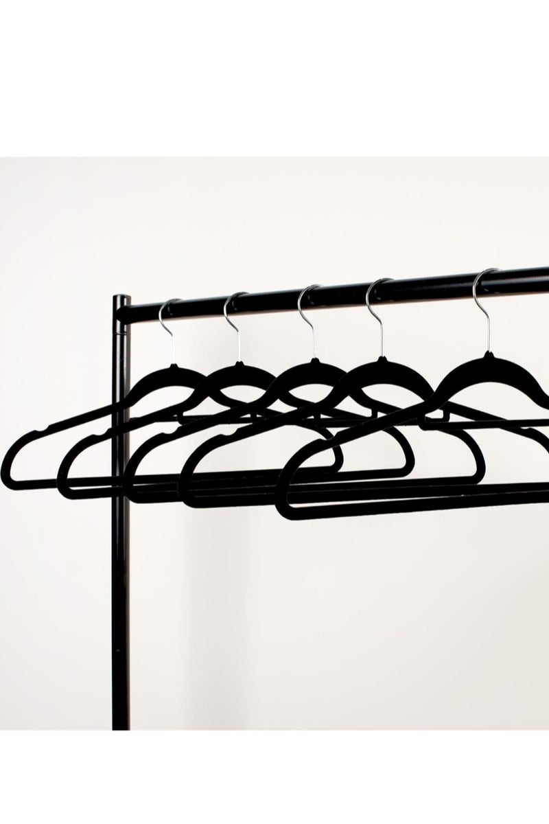Flocked Hangers Pack OF 5 Velvet Hangers for Clothes Coats Trousers Non Slip Hangers with Tie Bar, Sturdy Lightweight Space Saving Clothing Hangers, Black - Image 5