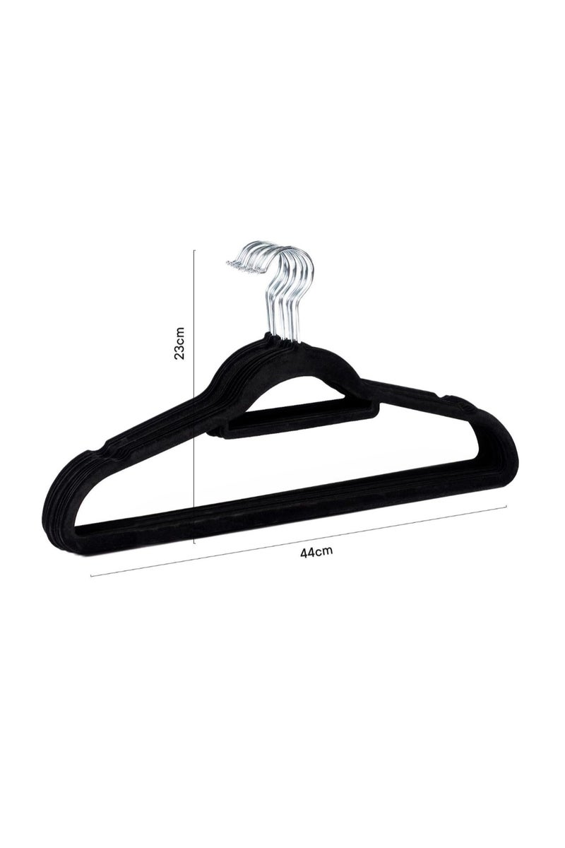 Flocked Hangers Pack OF 5 Velvet Hangers for Clothes Coats Trousers Non Slip Hangers with Tie Bar, Sturdy Lightweight Space Saving Clothing Hangers, Black - Image 2
