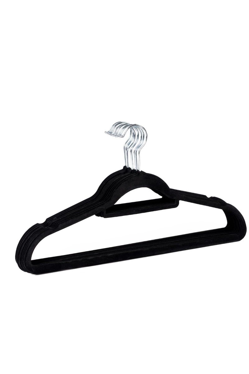 Flocked Hangers Pack OF 5 Velvet Hangers for Clothes Coats Trousers Non Slip Hangers with Tie Bar, Sturdy Lightweight Space Saving Clothing Hangers, Black - Image 1