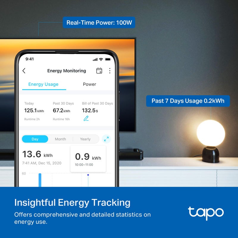 tapo TP-Link ð—§ð—®ð—½ð—¼ Smart Plug Wi-Fi Mini, Energy Monitoring, Compatible with Alexa & Google Home & Samsung SmartThings, Timer, 15A/1800W Max, ETL Certified, 2.4G Wi-Fi Only, Tapo P115(4-Pack) - Image 2