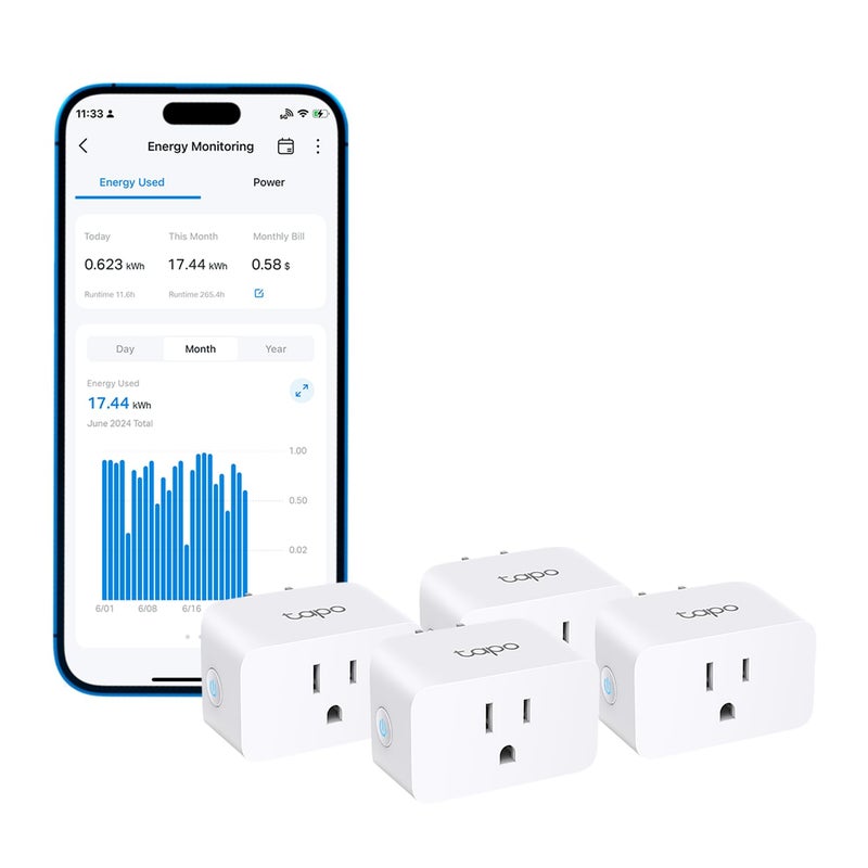 tapo TP-Link ð—§ð—®ð—½ð—¼ Smart Plug Wi-Fi Mini, Energy Monitoring, Compatible with Alexa & Google Home & Samsung SmartThings, Timer, 15A/1800W Max, ETL Certified, 2.4G Wi-Fi Only, Tapo P115(4-Pack) - Image 1