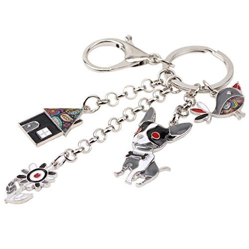 BONSNY Enamel Zinc Alloy Birds Flower Butterfly Key Chains Keyrings For Women Handbag Car Key (Gray) - Image 2