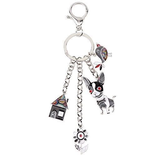 BONSNY Enamel Zinc Alloy Birds Flower Butterfly Key Chains Keyrings For Women Handbag Car Key (Gray) - Image 3
