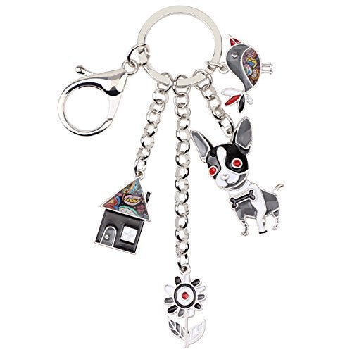 BONSNY Enamel Zinc Alloy Birds Flower Butterfly Key Chains Keyrings For Women Handbag Car Key (Gray) - Image 1