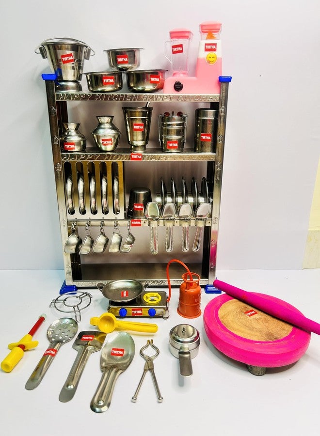 Mini Stainless Steel Utensils and Plastic Non Toxic Indian Kitchen Set Great Kitchen Toys for Girls (Kid's Love Kitchen Set) Indoor Game,tiny1 - Image 1