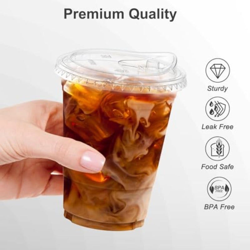 16oz Clear Plastic Cups with Lids Disposable Iced Coffee Cups with Sip Lids Food Safe Plastic Cups for Cold Drinks Smoothie Juice No Spill 100 Pack - Image 3