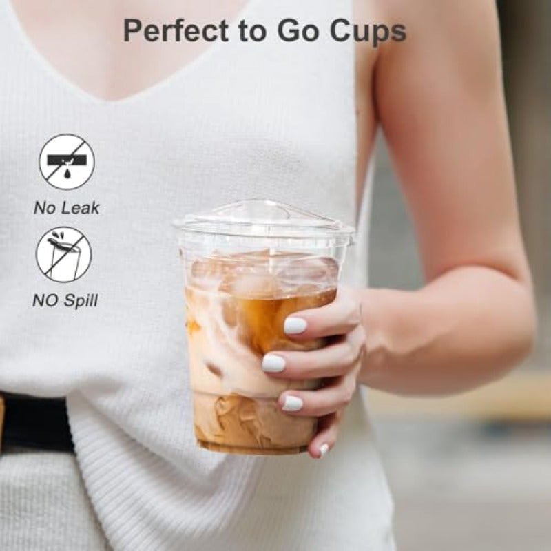 16oz Clear Plastic Cups with Lids Disposable Iced Coffee Cups with Sip Lids Food Safe Plastic Cups for Cold Drinks Smoothie Juice No Spill 100 Pack - Image 4