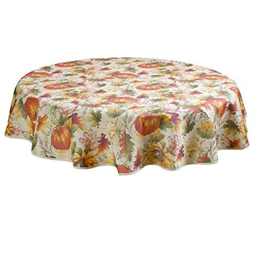 Violet Linen European Fall Harvest Pumpkins and Autumn Leaves Printed Tablecloth - 60" Round - Image 2