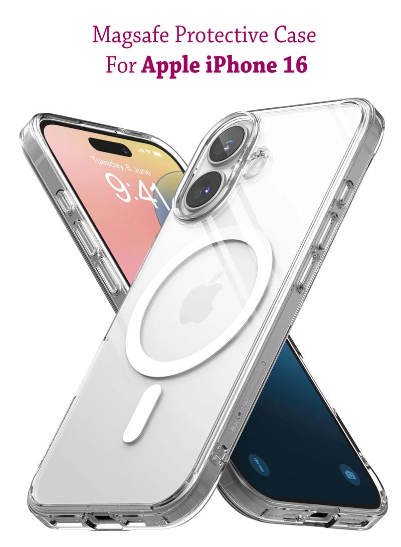 Apple Iphone 16 Magsafe Case|Ultra-Hybrid Back Case Cover Compatible With Magsafe|Camera Protection|Hard Crystal Clear Back|Shockproof Bumper Case Cover For Apple Iphone 16 - Clear - Image 1