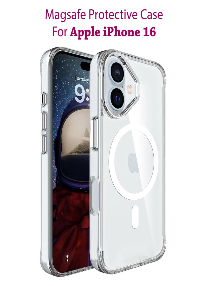 Generic Apple Iphone 16 Magsafe Case|Ultra-Hybrid Back Case Cover Compatible With Magsafe|Camera Protection|Hard Crystal Clear Back|Shockproof Bumper Case Cover For Apple Iphone 16 - Clear  - Image 1