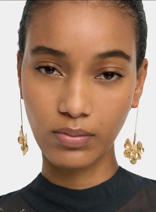 بارفوا أقراط ماكسي طويلة مع زهرة مخططة ذهبية