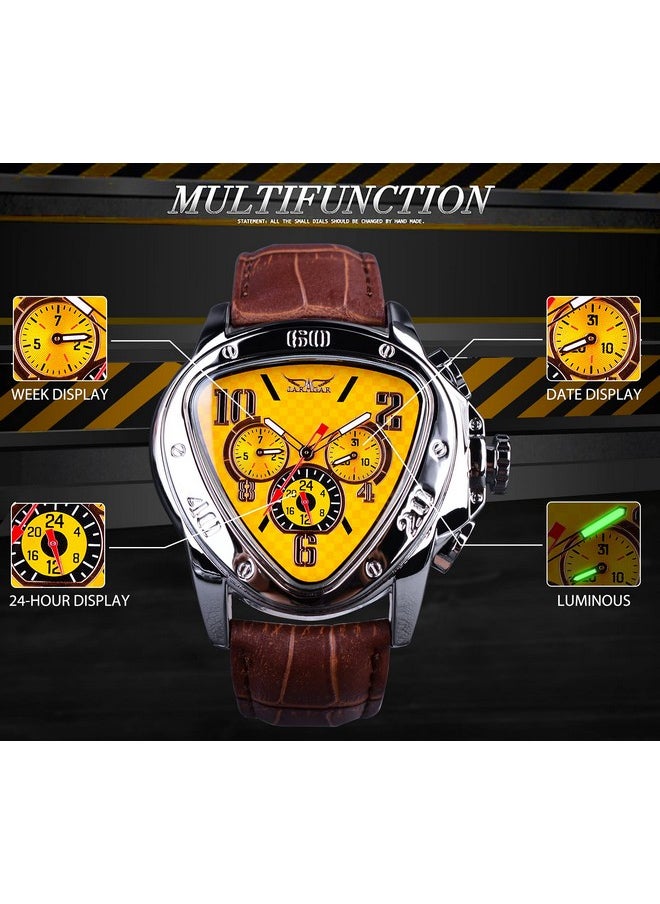 FORSINING Leather Jaragar Men's Triangle Bezel Design Fashion Analog Mechanical Watches (Yellow Dial) - pzsku/ZB95543E323D78157BE0CZ/45/_/1738306417/9bfc63d3-13c7-43c1-8ed9-f08baea79435