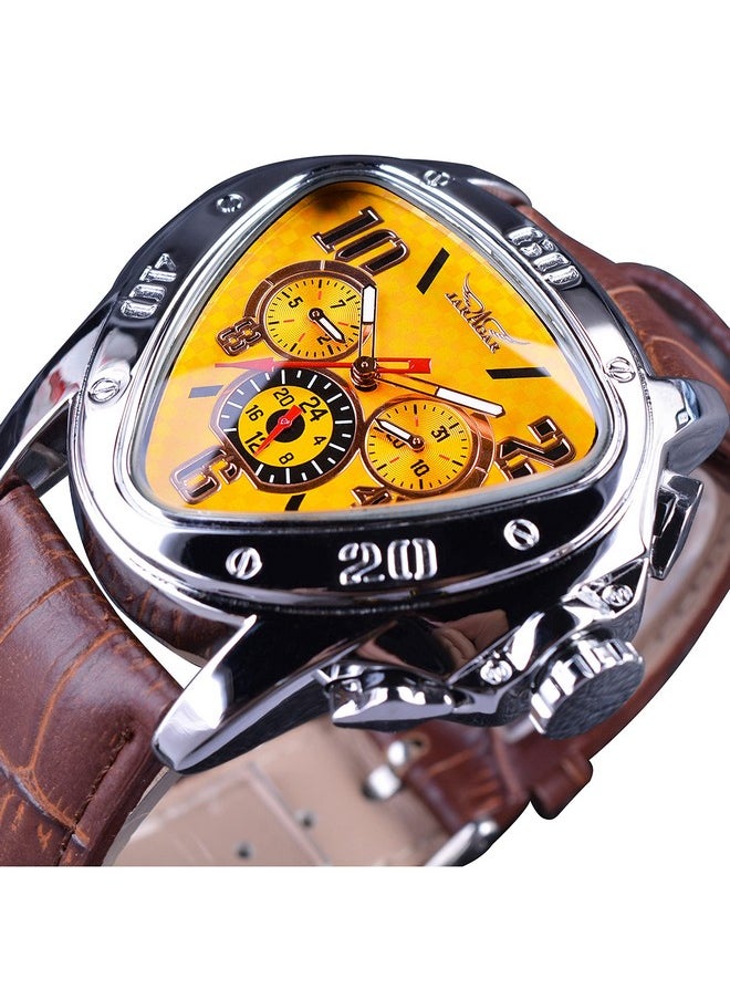 FORSINING Leather Jaragar Men's Triangle Bezel Design Fashion Analog Mechanical Watches (Yellow Dial) - pzsku/ZB95543E323D78157BE0CZ/45/_/1738306471/cf4a5f8d-b99e-4122-9beb-c34f8b3f1b75