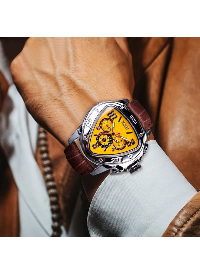 FORSINING Leather Jaragar Men's Triangle Bezel Design Fashion Analog Mechanical Watches (Yellow Dial) - pzsku/ZB95543E323D78157BE0CZ/45/_/1738306474/9728ffd0-74d5-4c55-8732-670a7435979f