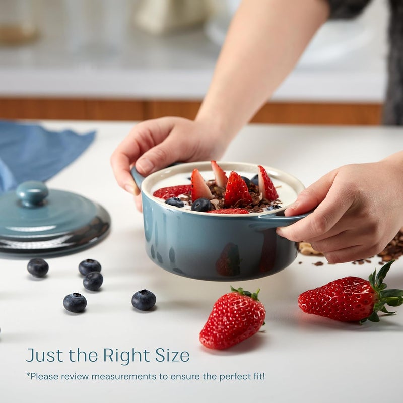 Kook طقم كوكوت سيراميك صغير، أطباق كسرولة صغيرة مع أغطية ومقابض، أطباق خبز فردية، آمنة للاستخدام في الفرن والميكروويف وغسالة الصحون، خزف، 12 أونصة، مجموعة من 4 (تدرج الحجر) - Image 5