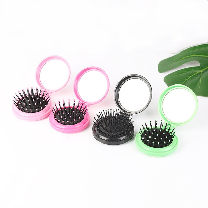 RUITASA Folding Travel Mirror Hair Brushes Portable Round Pocket Comb and mirror folding pocket mini folding bag hair round brush cosmetic mirror for travel small size 