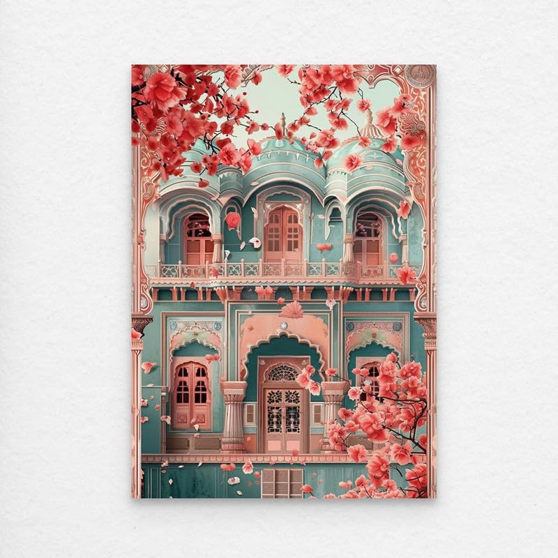 Art Decor ملصق قصر عتيق بتصميم فني باللونين الأزرق الفاتح والأحمر - فن حديث مؤطر بتصميم تقليدي لغرفة المعيشة أو غرفة النوم أو المكتب - هدية منزلية 30x40 سم - Image 4