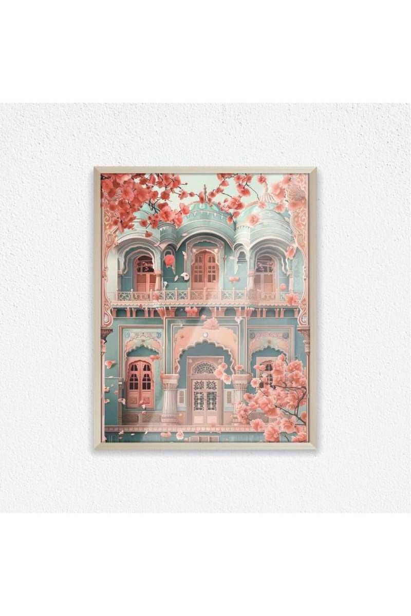 Art Decor ملصق قصر عتيق بتصميم فني باللونين الأزرق الفاتح والأحمر - فن حديث مؤطر بتصميم تقليدي لغرفة المعيشة أو غرفة النوم أو المكتب - هدية منزلية 30x40 سم - Image 1
