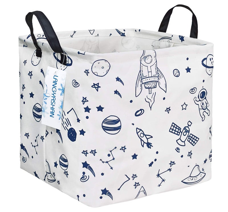 LANGYASHAN Square Storage Baskets Waterproof Canvas Children Laundry Nursery Hamper for Shelves Gift Baskets Toy Organizer Room Decor Square spaceship