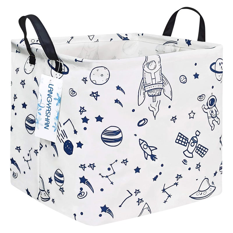 LANGYASHAN Square Storage Baskets Waterproof Canvas Children Laundry Nursery Hamper for Shelves Gift Baskets Toy Organizer Room Decor Square spaceship - Image 3