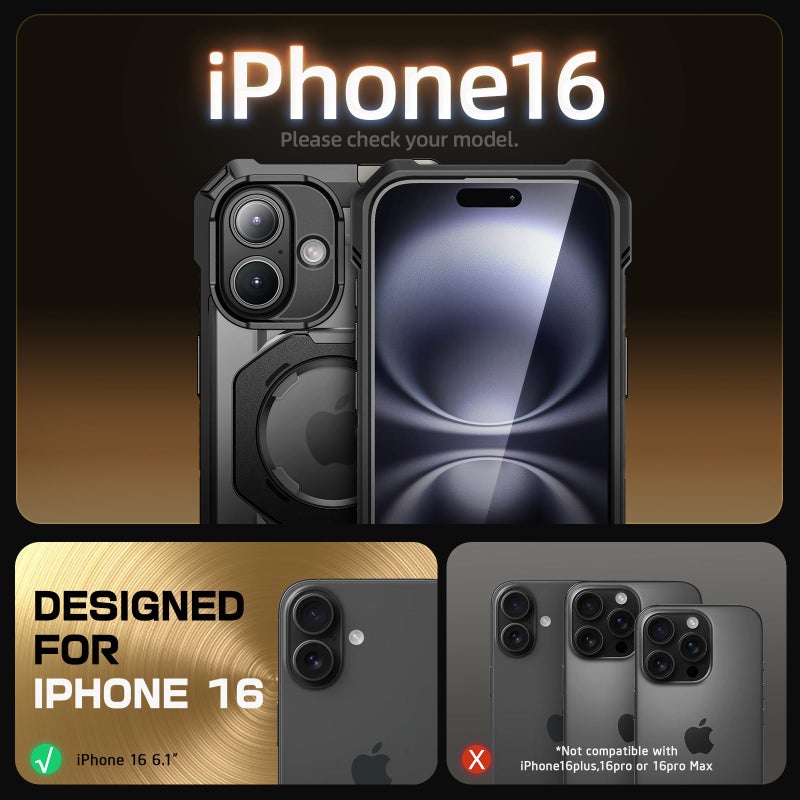 SUPCASE for iPhone 16 Case with Camera Control Capture Button (Unicorn Beetle Grip), [Compatible with MagSafe] Rugged Magnetic Stand Translucent Back Phone Case for iPhone 16 6.1'' 2024, Black - Image 2