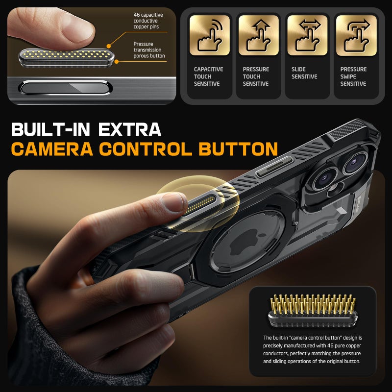 SUPCASE for iPhone 16 Case with Camera Control Capture Button (Unicorn Beetle Grip), [Compatible with MagSafe] Rugged Magnetic Stand Translucent Back Phone Case for iPhone 16 6.1'' 2024, Black - Image 3