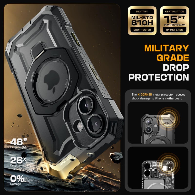 SUPCASE for iPhone 16 Case with Camera Control Capture Button (Unicorn Beetle Grip), [Compatible with MagSafe] Rugged Magnetic Stand Translucent Back Phone Case for iPhone 16 6.1'' 2024, Black - Image 4