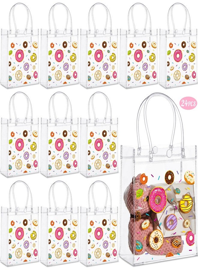 Saypacck 24 Pcs Donut Party Favor Gift Bags Plastic Clear Gift Bags with Handles Sweet One Two Birthday Party Decorations Donut PVC Candy Handbags for Supplies Treat (5.1 x 5.9 x 2.7 Inches) - Image 1