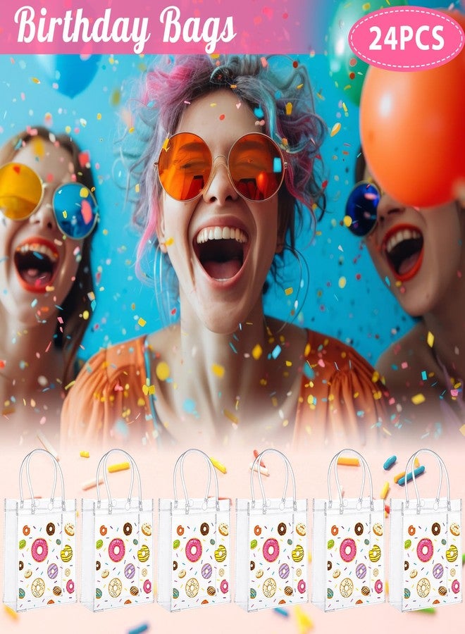 Saypacck 24 Pcs Donut Party Favor Gift Bags Plastic Clear Gift Bags with Handles Sweet One Two Birthday Party Decorations Donut PVC Candy Handbags for Supplies Treat (5.1 x 5.9 x 2.7 Inches) - Image 4
