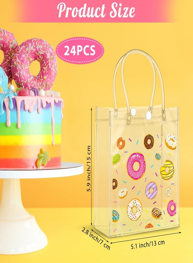 Saypacck 24 Pcs Donut Party Favor Gift Bags Plastic Clear Gift Bags with Handles Sweet One Two Birthday Party Decorations Donut PVC Candy Handbags for Supplies Treat (5.1 x 5.9 x 2.7 Inches) - Image 2