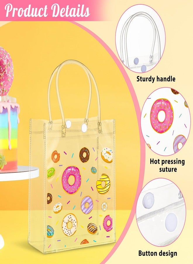 Saypacck 24 Pcs Donut Party Favor Gift Bags Plastic Clear Gift Bags with Handles Sweet One Two Birthday Party Decorations Donut PVC Candy Handbags for Supplies Treat (5.1 x 5.9 x 2.7 Inches) - Image 3