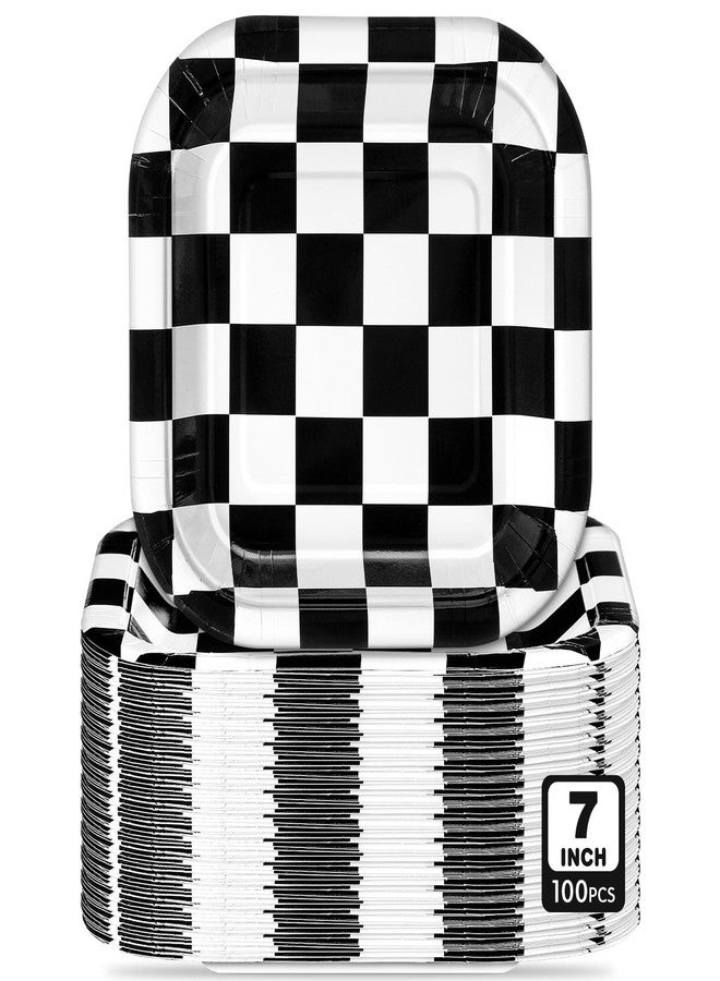 Potchen 100 Pcs Black and White Checkered Dessert Plates Bulk 7 x 7 Inch Racing Paper Plates Disposable Square Checkered Paper Plates for Birthday Baby Shower Party Supplies - Image 1