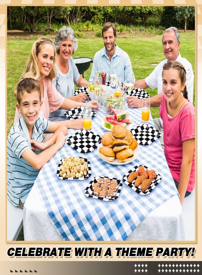 Potchen 100 Pcs Black and White Checkered Dessert Plates Bulk 7 x 7 Inch Racing Paper Plates Disposable Square Checkered Paper Plates for Birthday Baby Shower Party Supplies - Image 4