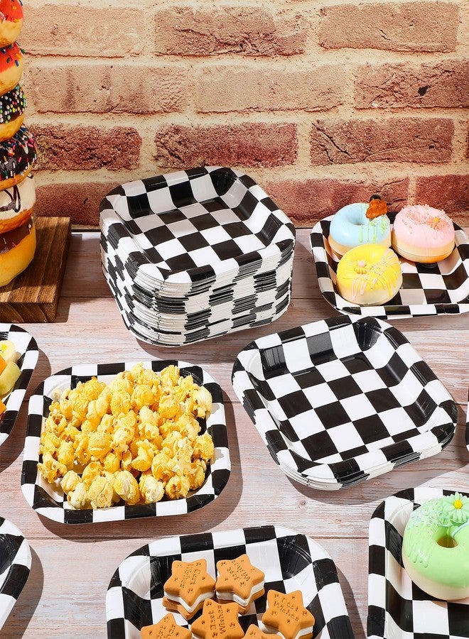 Potchen 100 Pcs Black and White Checkered Dessert Plates Bulk 7 x 7 Inch Racing Paper Plates Disposable Square Checkered Paper Plates for Birthday Baby Shower Party Supplies - Image 2