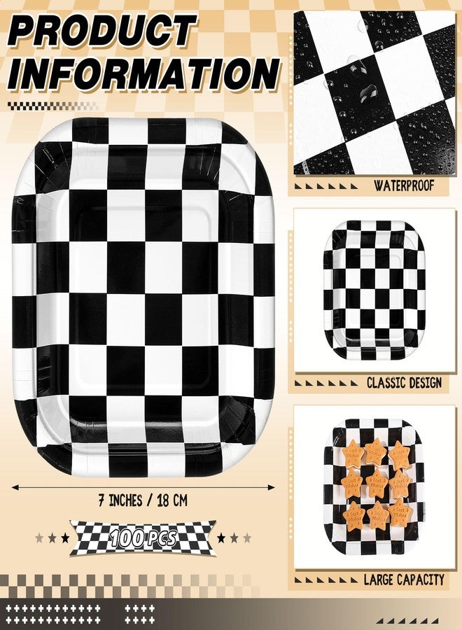 Potchen 100 Pcs Black and White Checkered Dessert Plates Bulk 7 x 7 Inch Racing Paper Plates Disposable Square Checkered Paper Plates for Birthday Baby Shower Party Supplies - Image 3