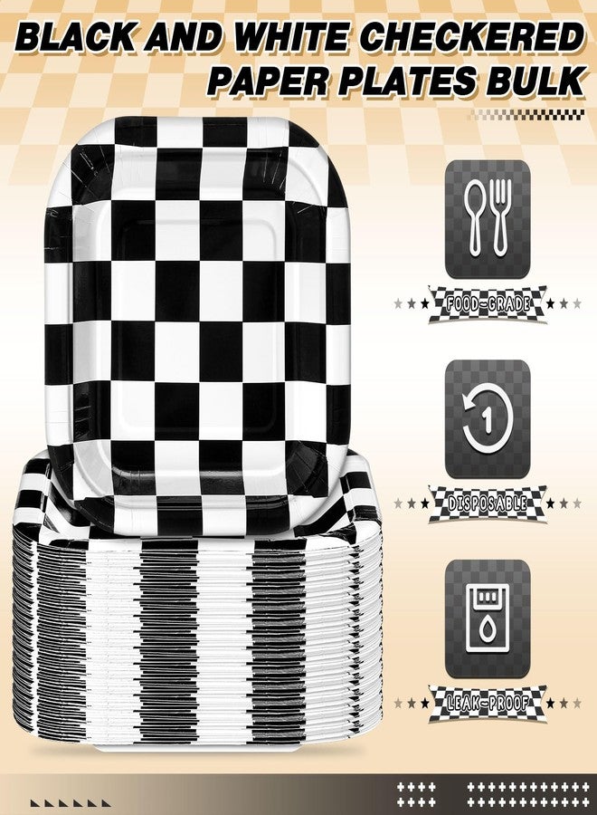 Potchen 100 Pcs Black and White Checkered Dessert Plates Bulk 7 x 7 Inch Racing Paper Plates Disposable Square Checkered Paper Plates for Birthday Baby Shower Party Supplies - Image 5