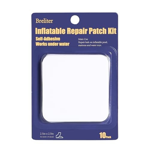 Breliter Inflatable Patch Repair Kit - Waterproof TPU Pool Repair Tape, Heavy Duty Repair Patch for Air Mattress, Bounce House, Inflatable Toys, Tent, Swimming Ring - 10 Packs of 2.5in x 2.5in, Square - Image 1
